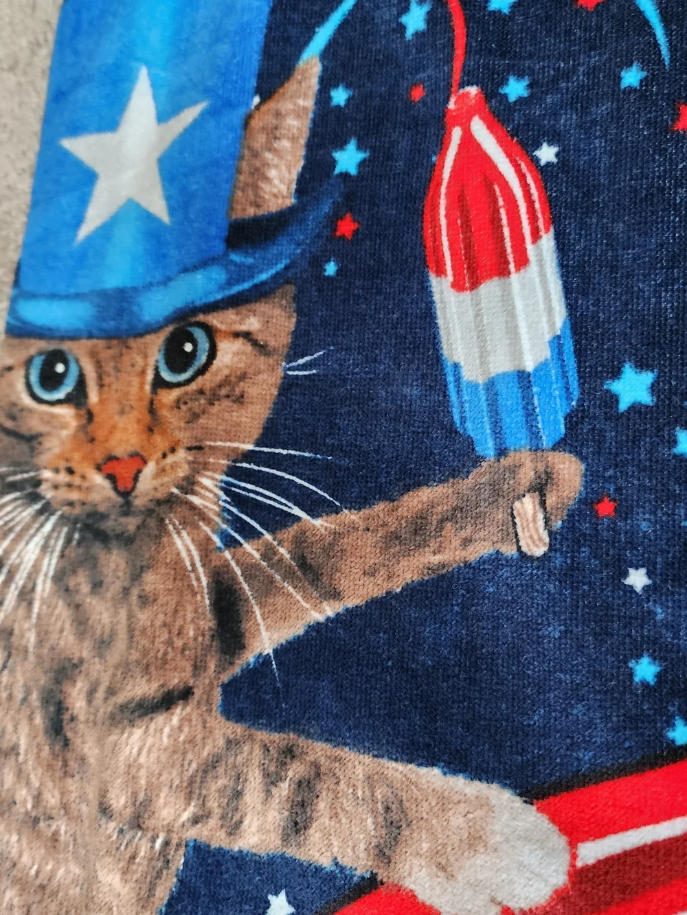 Patriotic Cat Rocket Beach Towel - Blue Red White